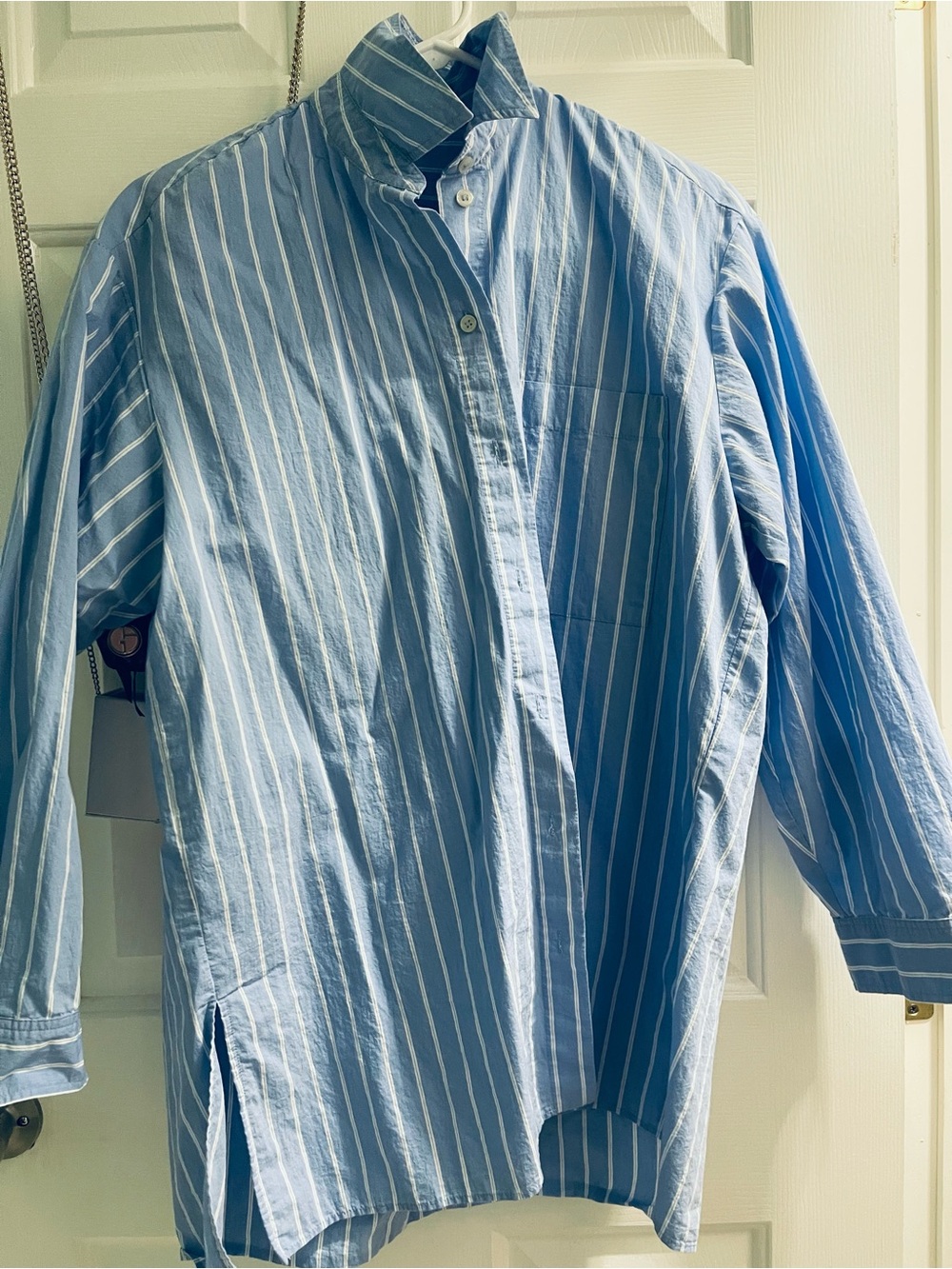 Zara Blue and White Vertical Stripe Long Sleeve Shirt